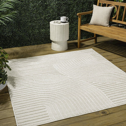 Hallie High-Low Minimalist Curve Geometric  Indoor/Outdoor  Rug