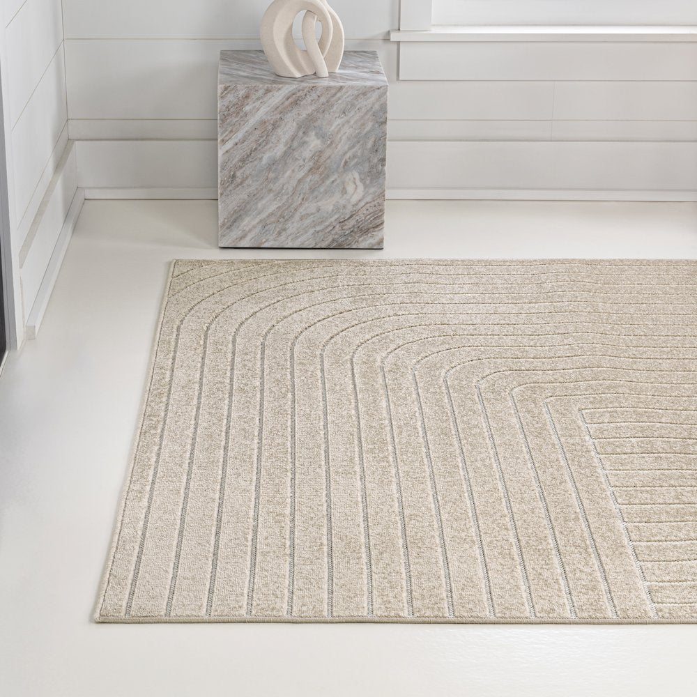 Minimalist Angle Geometric Beige/Cream 5 ft. x 8 ft. Indoor/Outdoor Area Rug