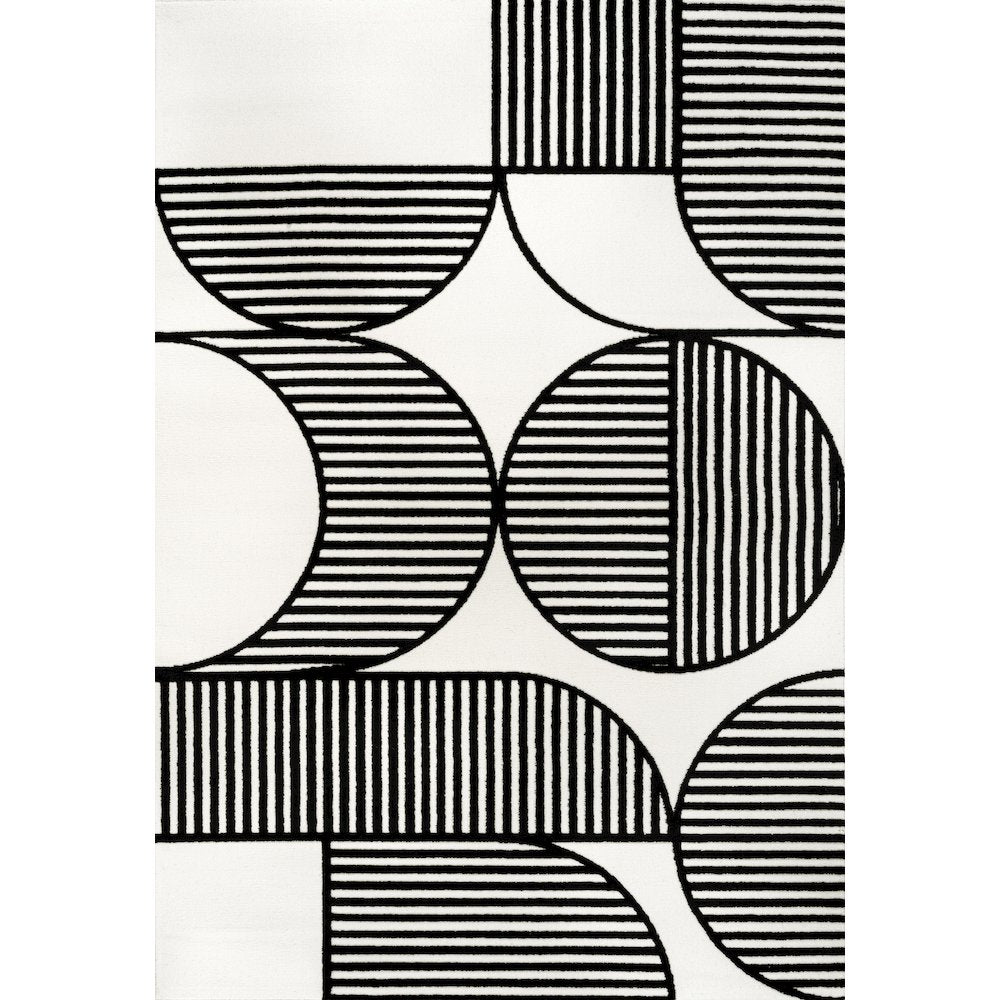 Nordby High-Low Geometric Arch Scandi Striped Black/White 4 ft. x 6 ft. Area Rug