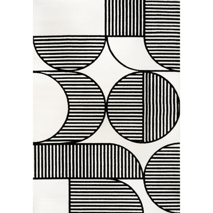 Nordby High-Low Geometric Arch Scandi Striped Black/White 4 ft. x 6 ft. Area Rug