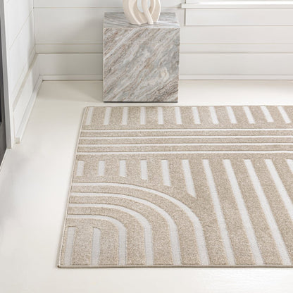 Anders High-Low MidCentury Modern Arch Stripe Two-Tone Indoor/Outdoor Area Rug