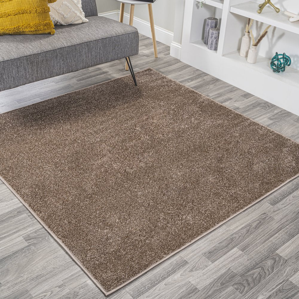 Haze Solid Low Pile Area Rug Brown