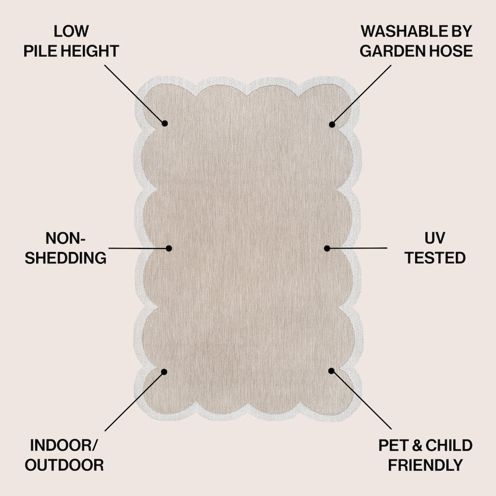 Alice Classic Cottage Two-Tone Scalloped Beige   Indoor/Outdoor Shaped  Rug