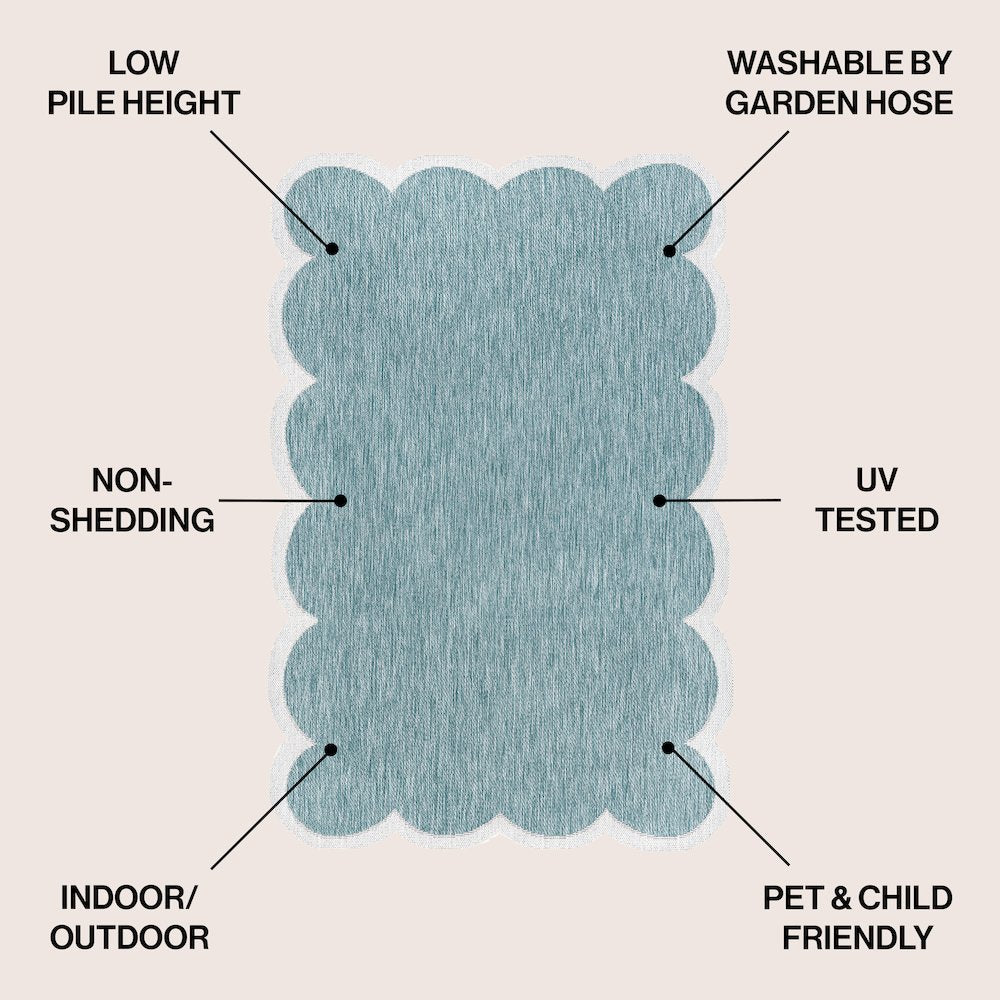 Alice Classic Cottage Two-Tone Scalloped Turquoise   Indoor/Outdoor Shaped  Rug
