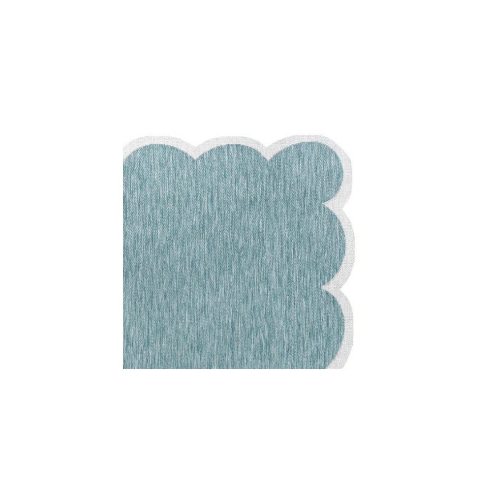 Alice Classic Cottage Two-Tone Scalloped Turquoise   Indoor/Outdoor Shaped  Rug