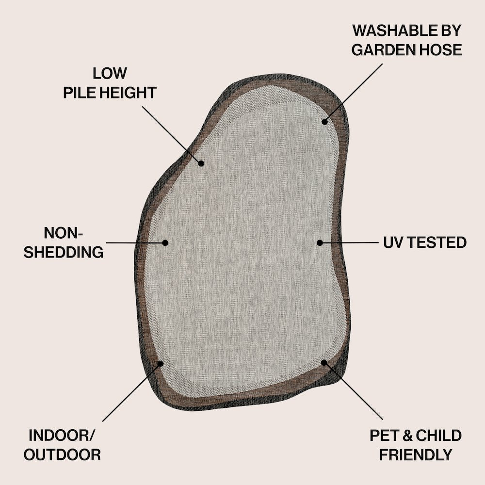 Gray/Black 6 ft. x 9 ft. Indoor/Outdoor Shaped Area Rug