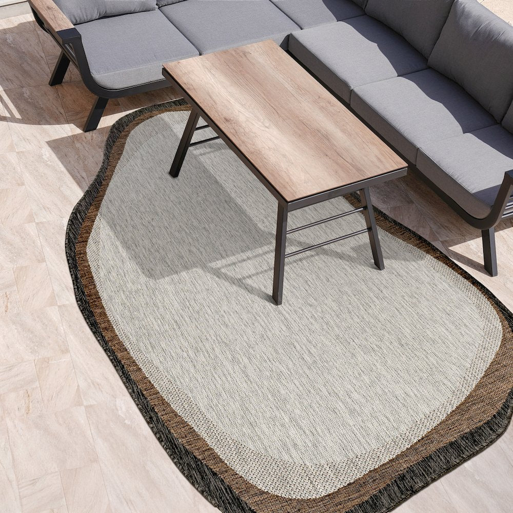 Gray/Black 6 ft. x 9 ft. Indoor/Outdoor Shaped Area Rug