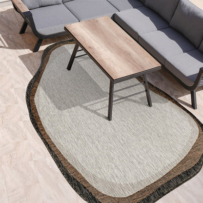 Gray/Black 6 ft. x 9 ft. Indoor/Outdoor Shaped Area Rug