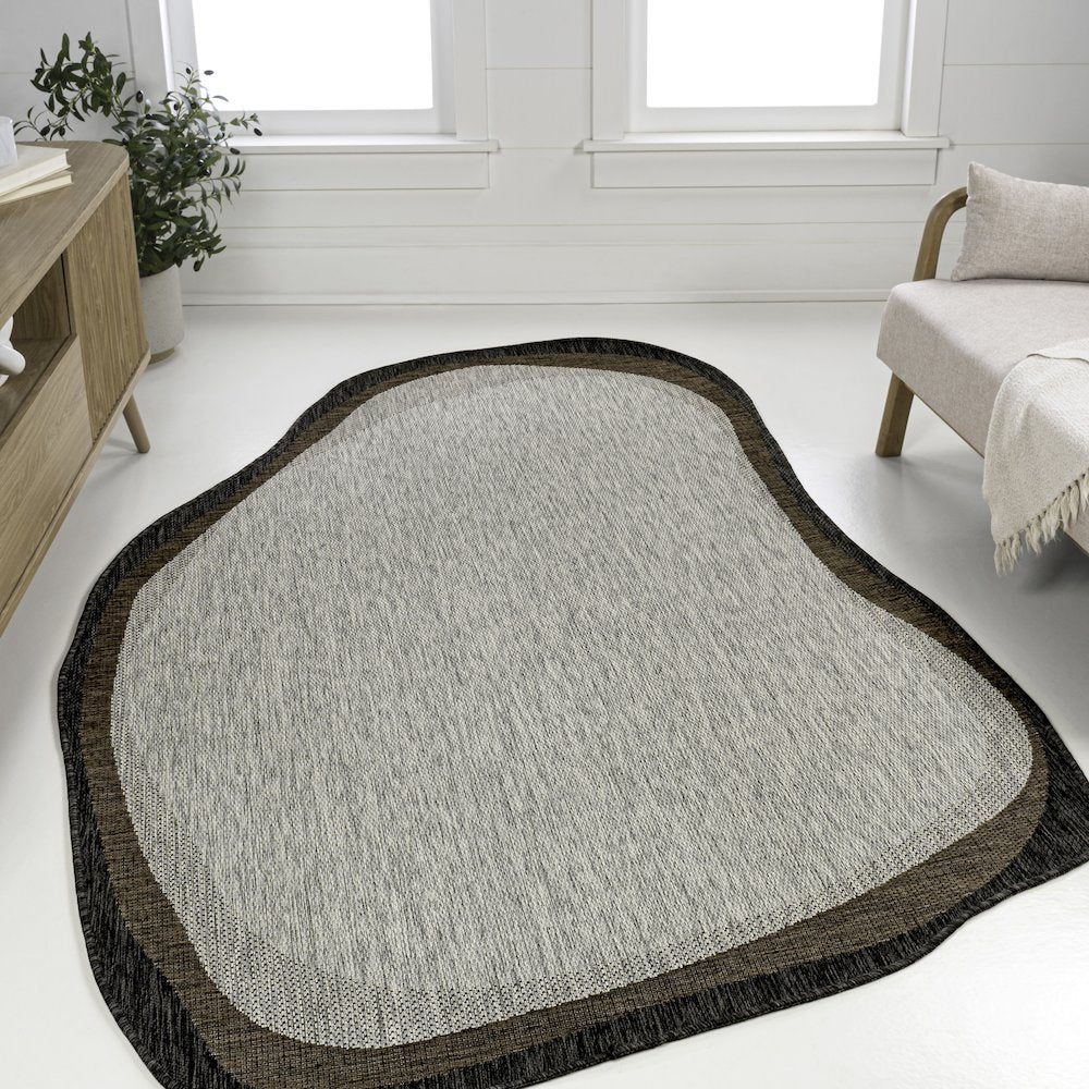 Gray/Black 6 ft. x 9 ft. Indoor/Outdoor Shaped Area Rug