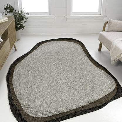 Gray/Black 6 ft. x 9 ft. Indoor/Outdoor Shaped Area Rug