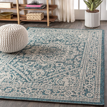 Sinjuri Medallion Textured Weave Indoor/Outdoor Area Rug