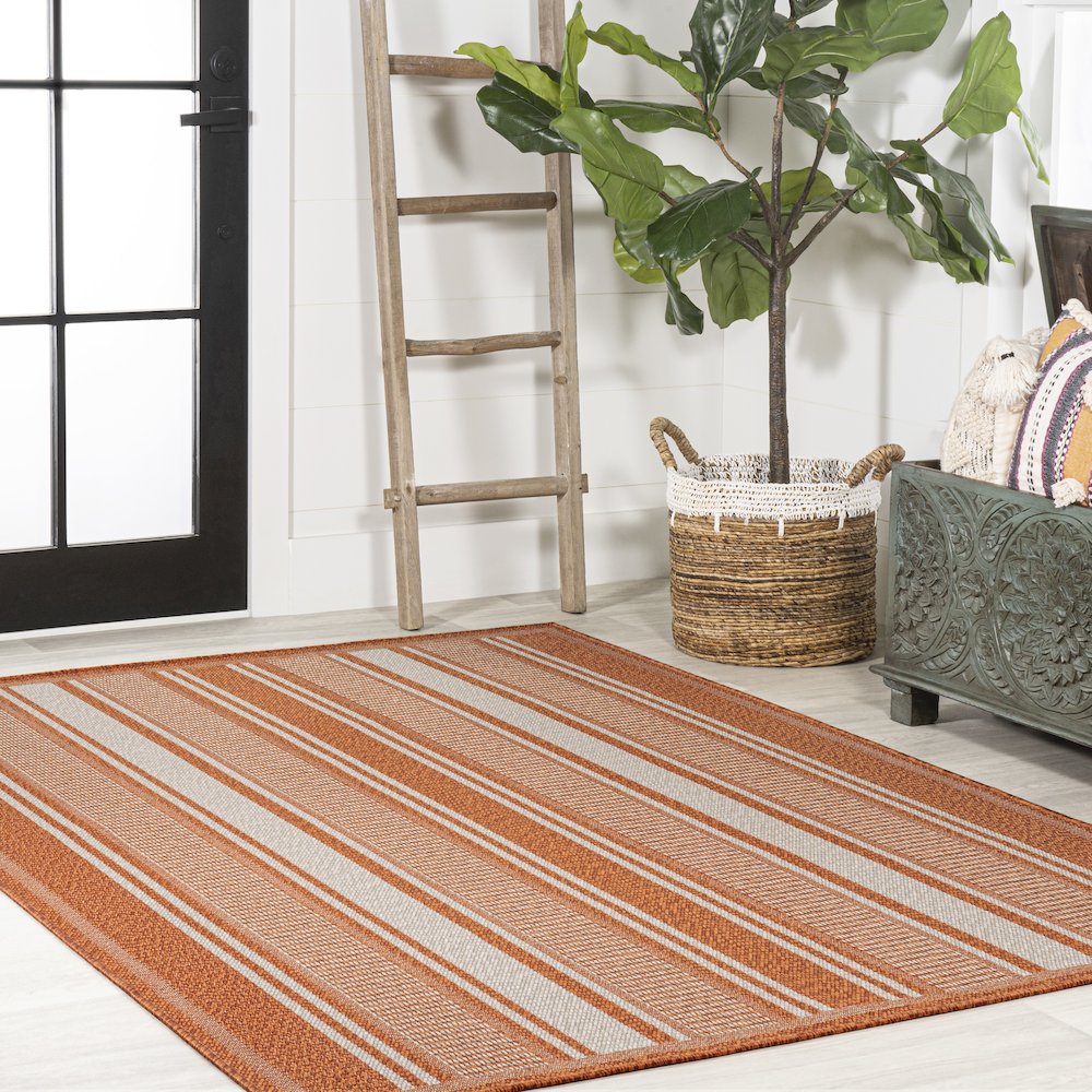 Haynes Modern Double Stripe Indoor/Outdoor Area Rug