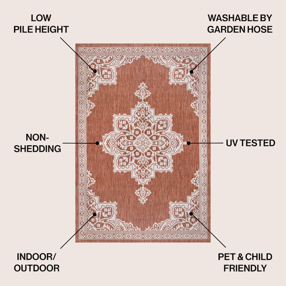 Arden Vintage Casual Medallion Terra/Cream 5 ft. x 8 ft. Indoor/Outdoor Area Rug