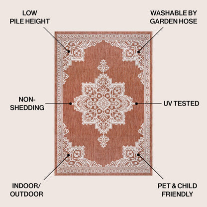 Arden Vintage Casual Medallion Terra/Cream 5 ft. x 8 ft. Indoor/Outdoor Area Rug