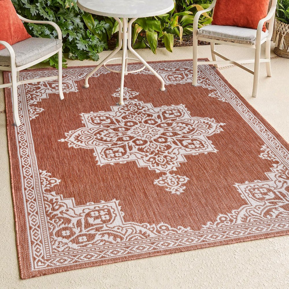Arden Vintage Casual Medallion Terra/Cream 5 ft. x 8 ft. Indoor/Outdoor Area Rug