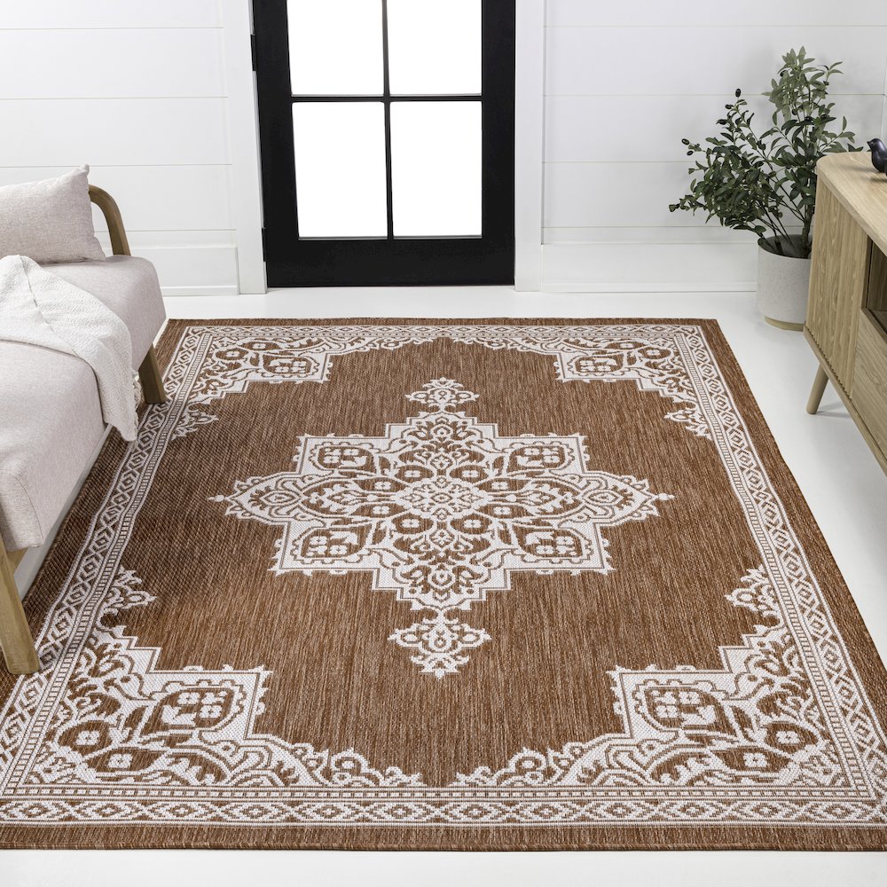 Arden Vintage Casual Medallion Terra/Cream 5 ft. x 8 ft. Indoor/Outdoor Area Rug