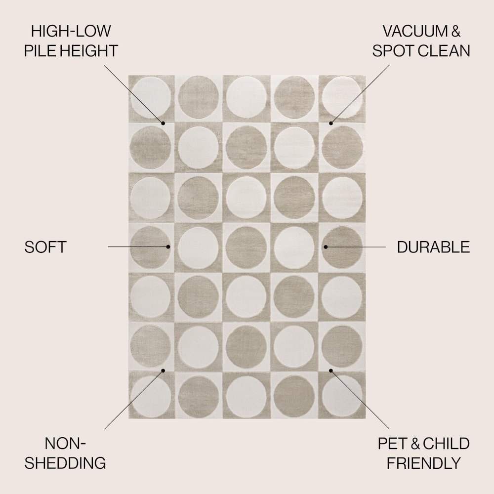 Helena Modern Geometric Circles In Squares High-Low Area Rug