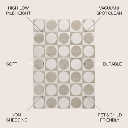 Helena Modern Geometric Circles In Squares High-Low Area Rug