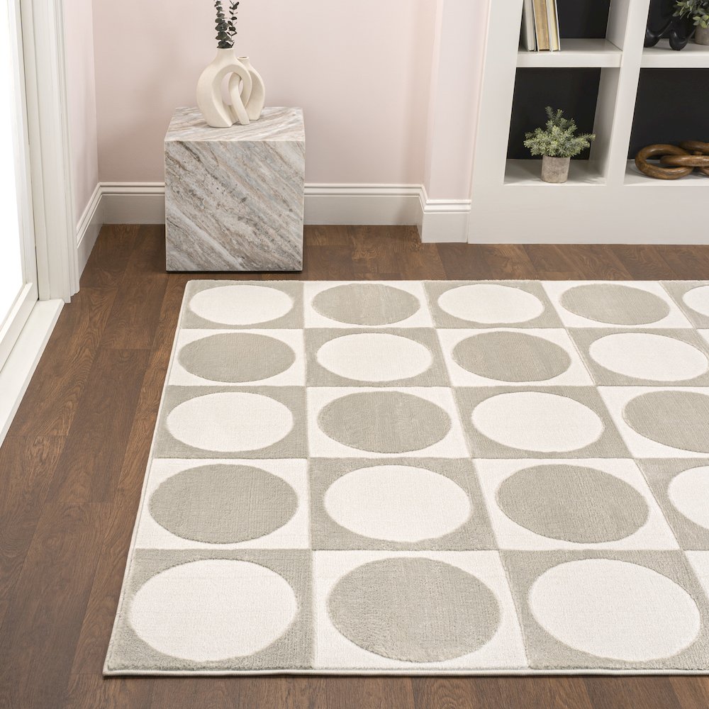 Helena Modern Geometric Circles In Squares High-Low Area Rug
