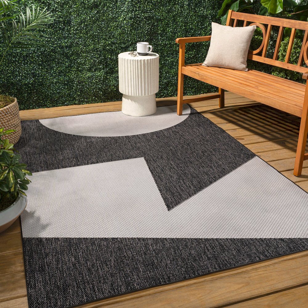 Two-Tone Black/Cream 5 ft. x 8 ft. Indoor/Outdoor Area Rug