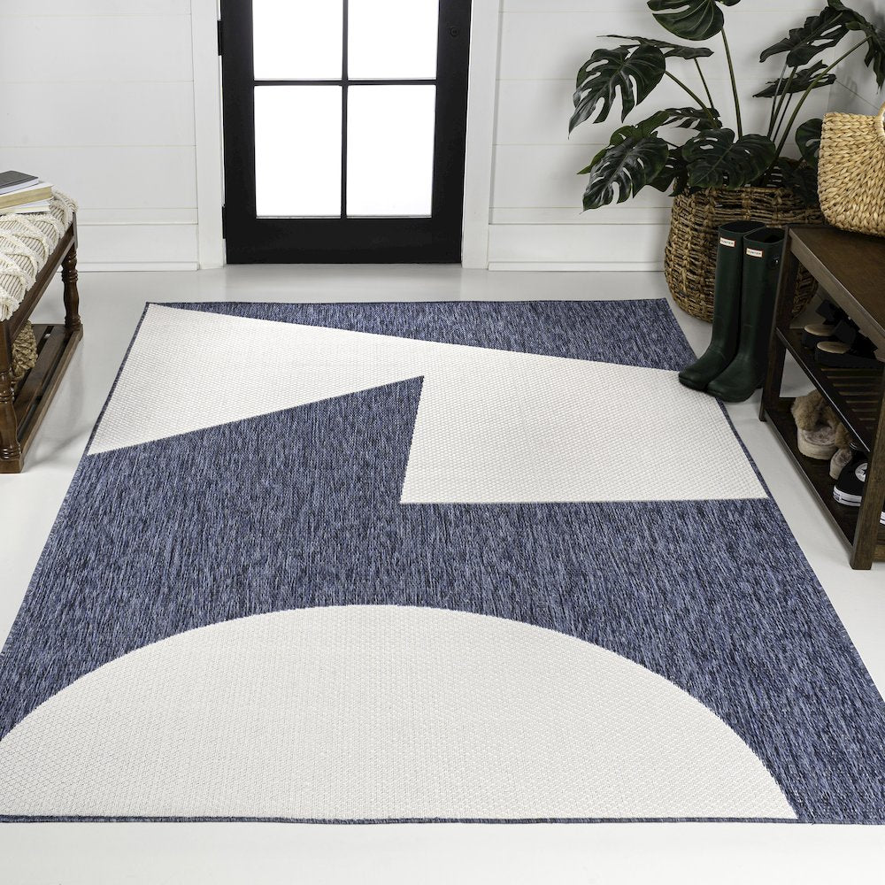 Two-Tone Navy/Cream 4 ft. x 6 ft. Indoor/Outdoor Area Rug