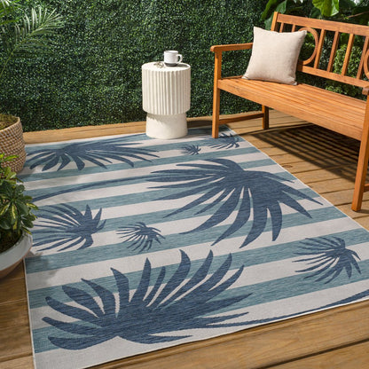 and Palm Leaf Navy/Cream 5 ft. x 8 ft. Indoor/Outdoor Area Rug