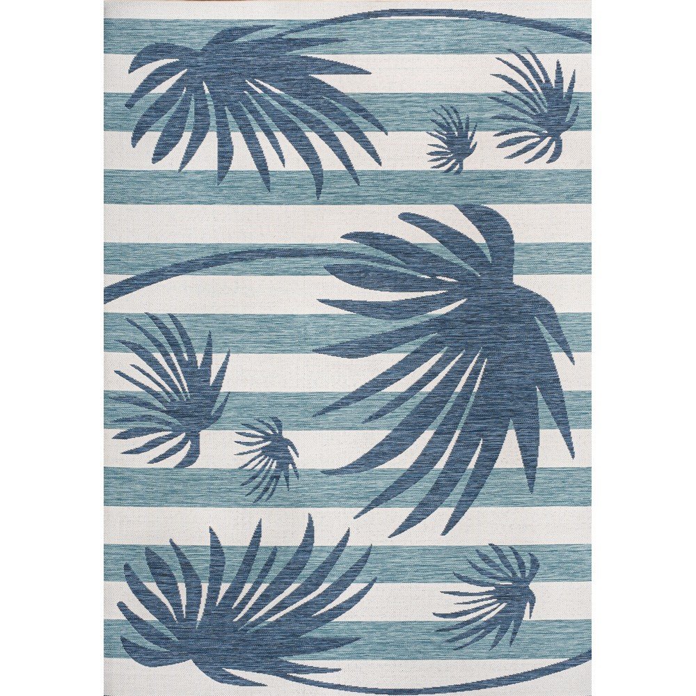 and Palm Leaf Navy/Cream 5 ft. x 8 ft. Indoor/Outdoor Area Rug