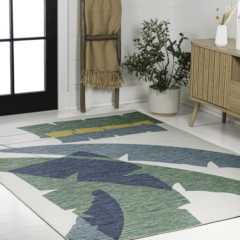 Palm Leaf Green/Cream 5 ft. x 8 ft. Indoor/Outdoor Area Rug