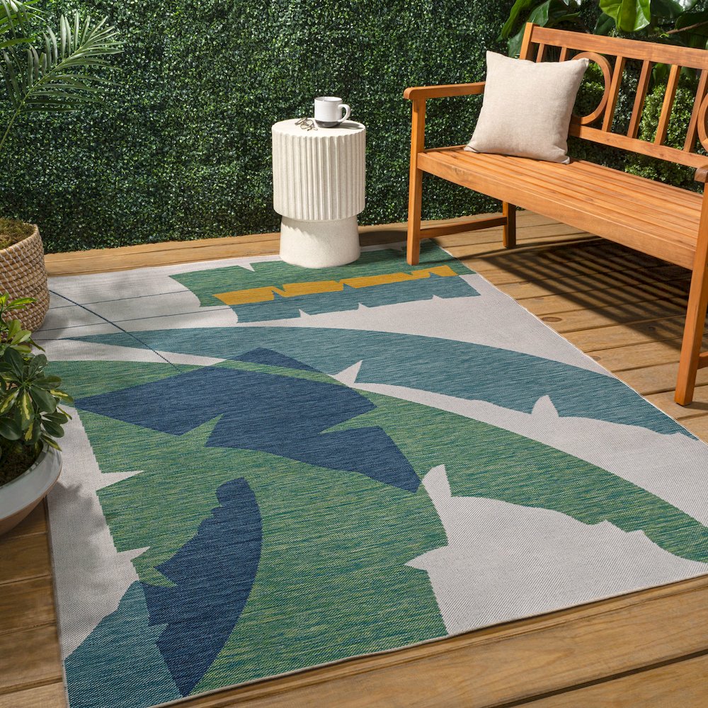 Palm Leaf Green/Cream 5 ft. x 8 ft. Indoor/Outdoor Area Rug