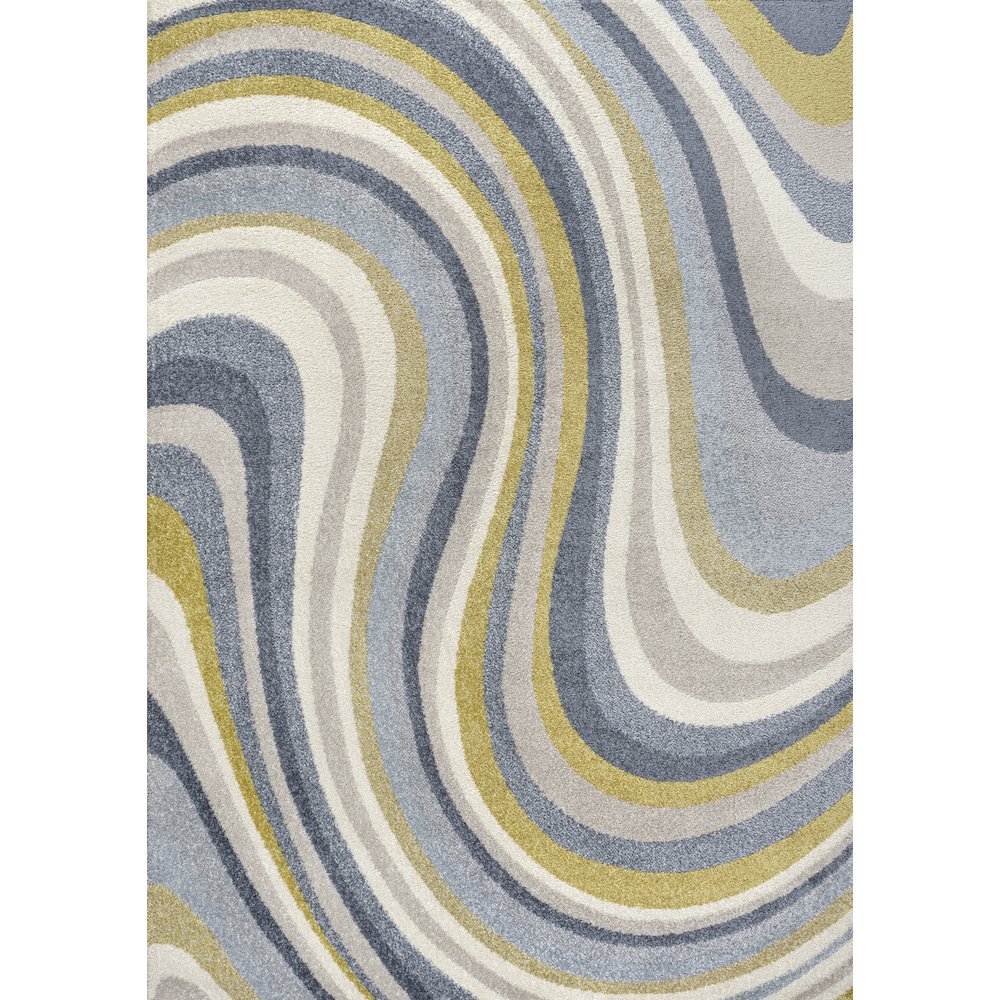 Flow Abstract Swirl Blue/Mustard/Gray 5 ft. x 8 ft. Area Rug