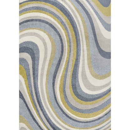 Flow Abstract Swirl Blue/Mustard/Gray 5 ft. x 8 ft. Area Rug