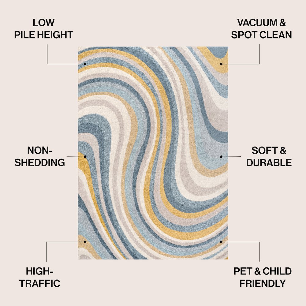Flow Abstract Swirl Blue/Mustard/Gray 5 ft. x 8 ft. Area Rug