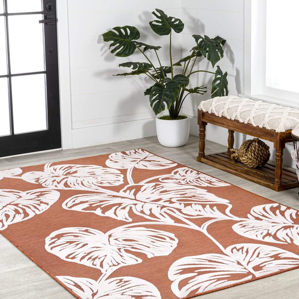 Tobago High-Low Two Tone Monstera Leaf Area Rug