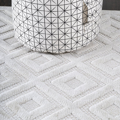 Portmany Neutral Diamond Trellis Indoor/Outdoor Area Rug