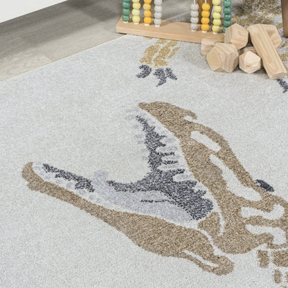 Kingdarr T-Rex Modern Kids Machine-Washable Area Rug