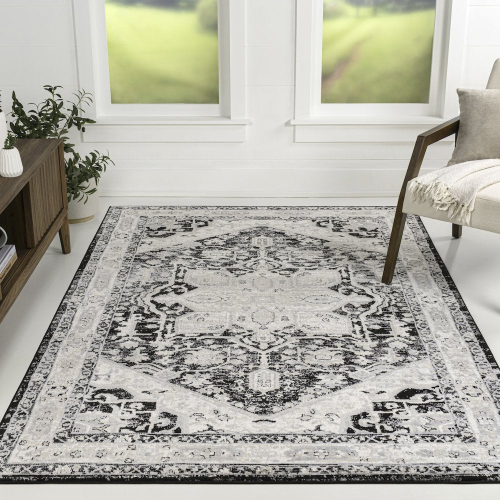 Modern Persian Vintage Medallion Black/Ivory Area