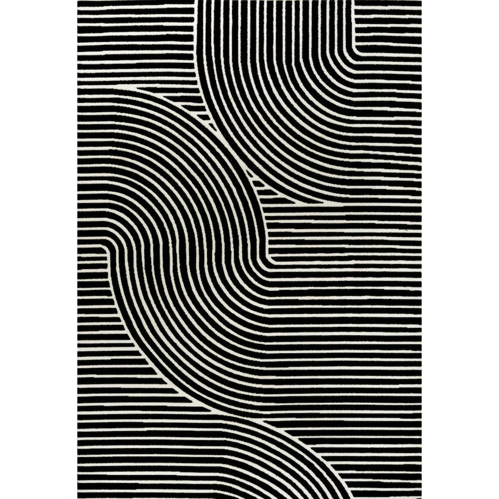 Hallie High-Low Minimalist Curve Geometric Black/White 5 ft. x 8 ft. Area Rug