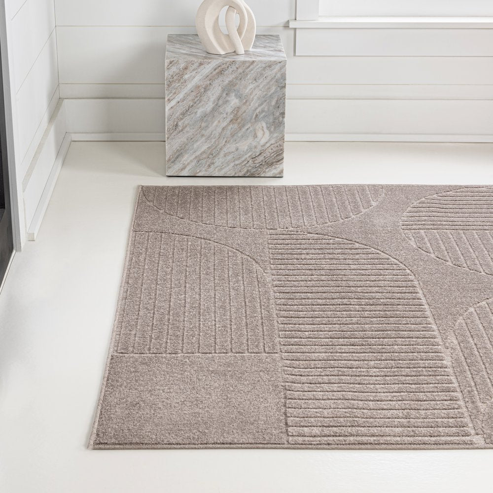 Nordby High-Low Geometric Arch Scandi Striped Indoor/Outdoor Area Rug