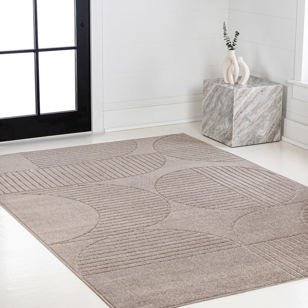 Nordby High-Low Geometric Arch Scandi Striped Indoor/Outdoor Area Rug
