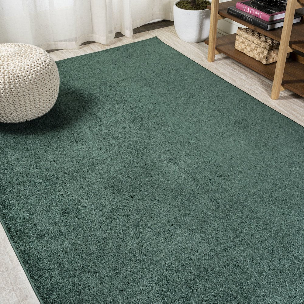 Haze Solid Low Pile Area Rug Emerald