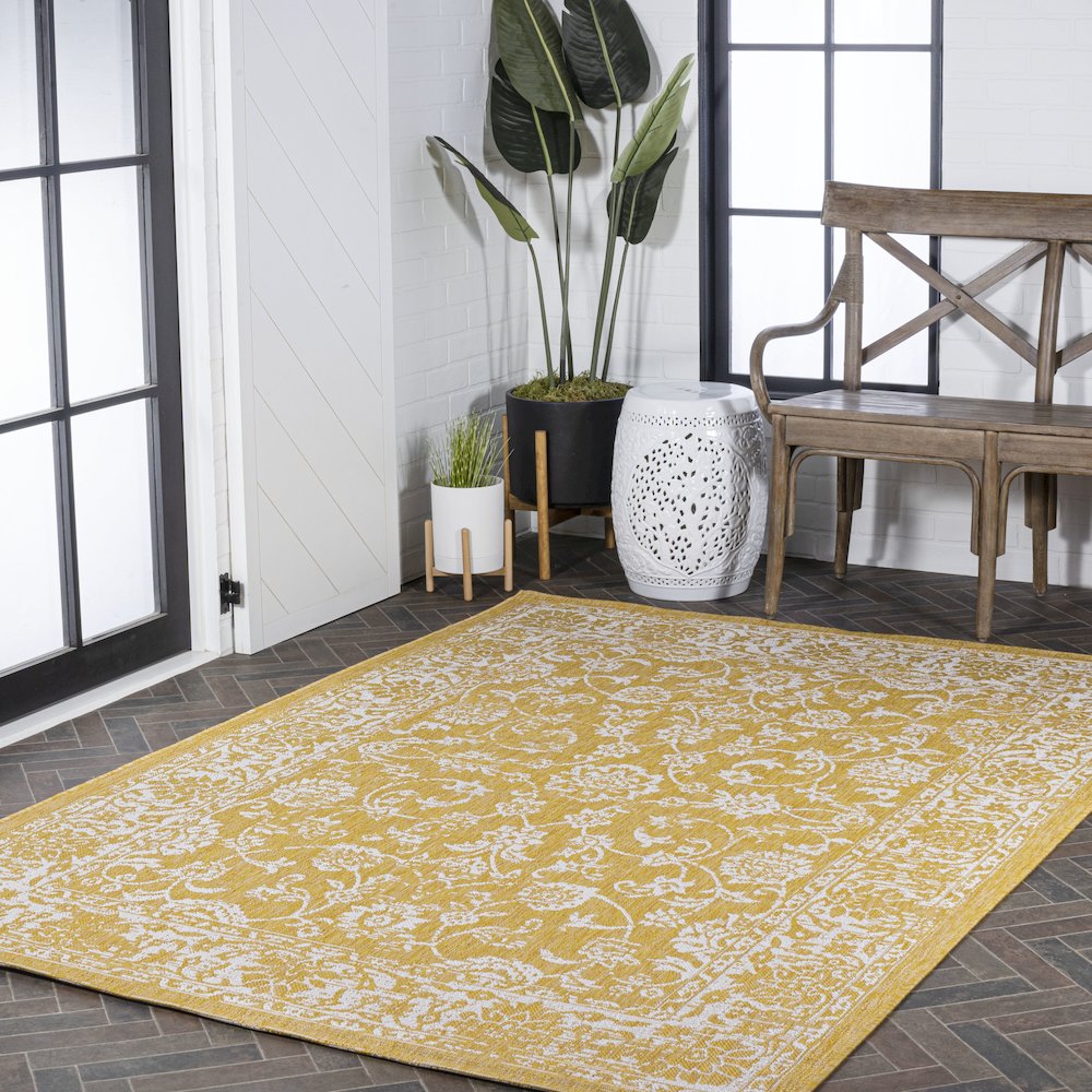 Tela Bohemian Textured Weave Floral Indoor/Outdoor Area Rug