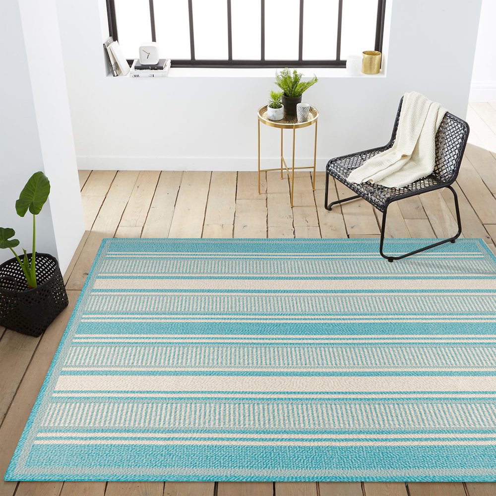 Haynes Modern Double Stripe Indoor/Outdoor Area Rug