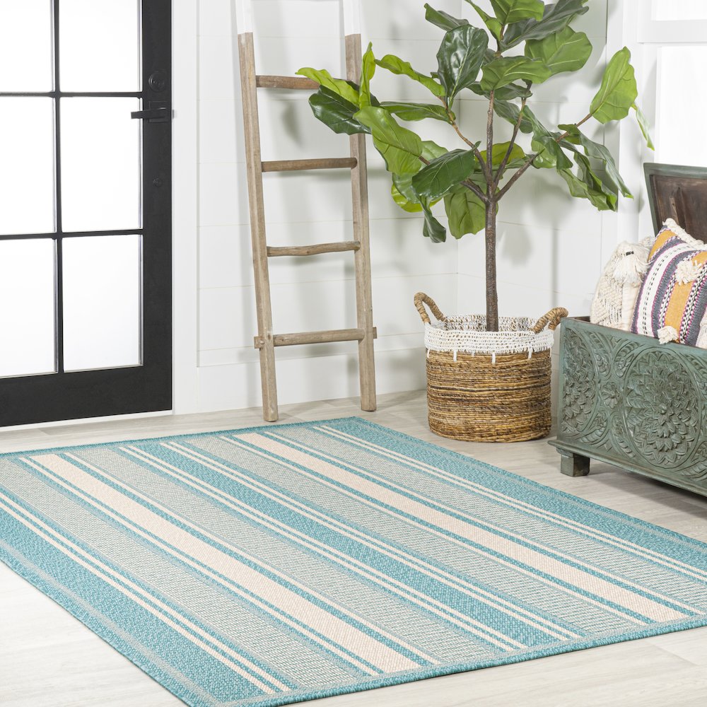 Haynes Modern Double Stripe Indoor/Outdoor Area Rug