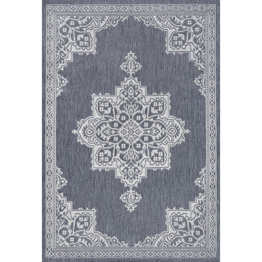 Arden Vintage Casual Medallion Blue/Cream 8 ft. x 10 ft. Indoor/Outdoor Area Rug