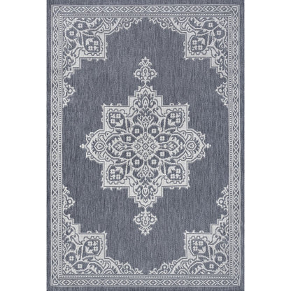 Arden Vintage Casual Medallion Blue/Cream 8 ft. x 10 ft. Indoor/Outdoor Area Rug