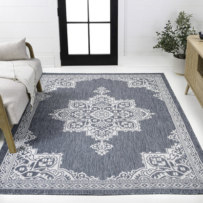 Arden Vintage Casual Medallion Blue/Cream 8 ft. x 10 ft. Indoor/Outdoor Area Rug