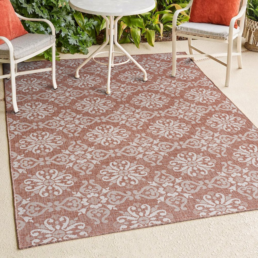 Amora Traditional Mediterranean Tile Design Indoor/Outdoor Area Rug