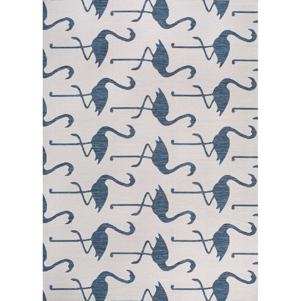 Flamingos Two-Tone White/Navy 8 ft. x 10 ft. Indoor/Outdoor Area Rug