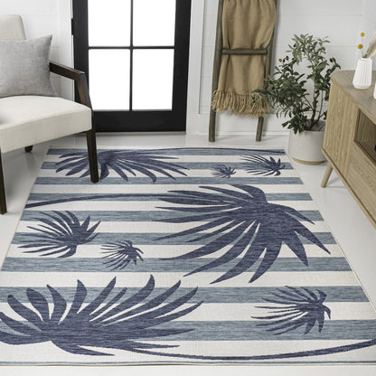 and Palm Leaf Navy/Cream 5 ft. x 8 ft. Indoor/Outdoor Area Rug