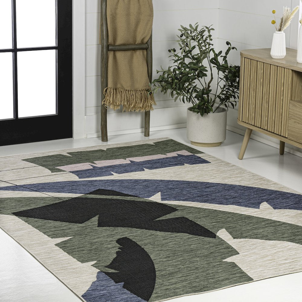 Palm Leaf Navy/Cream 8 ft. x 10 ft. Indoor/Outdoor Area Rug